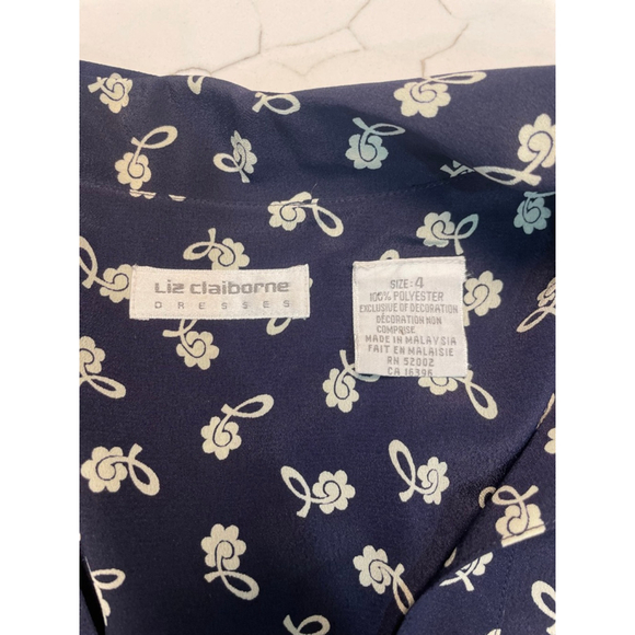 Liz Claiborne VTG Navy & White Floral Button Front Midi Shirt Dress Size 4 90s - Picture 7 of 10